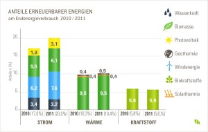 Anteile Erneuerbarer Energien Grafik über den Endenergieverbrauch 2010/2011