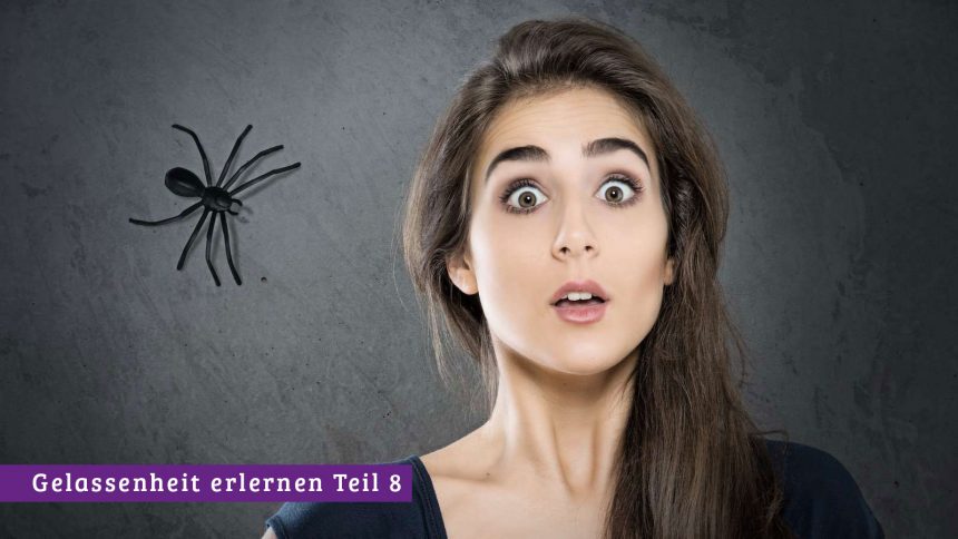 Frau hat Angst vor Spinne und will gelassen bleiben