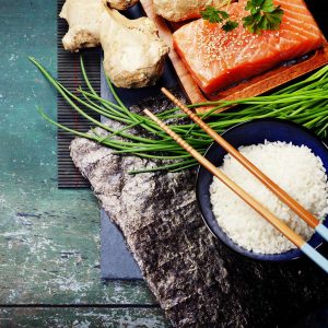 Fisch und Fleisch Rezepte wie Sushi