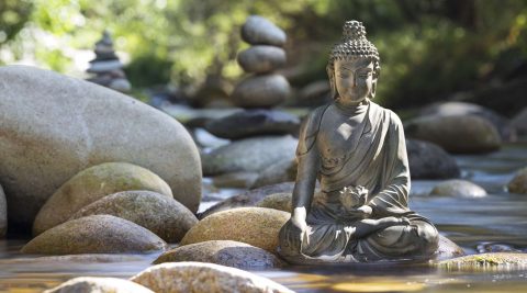 Eine Buddhastatue in einem Meditationszentrum
